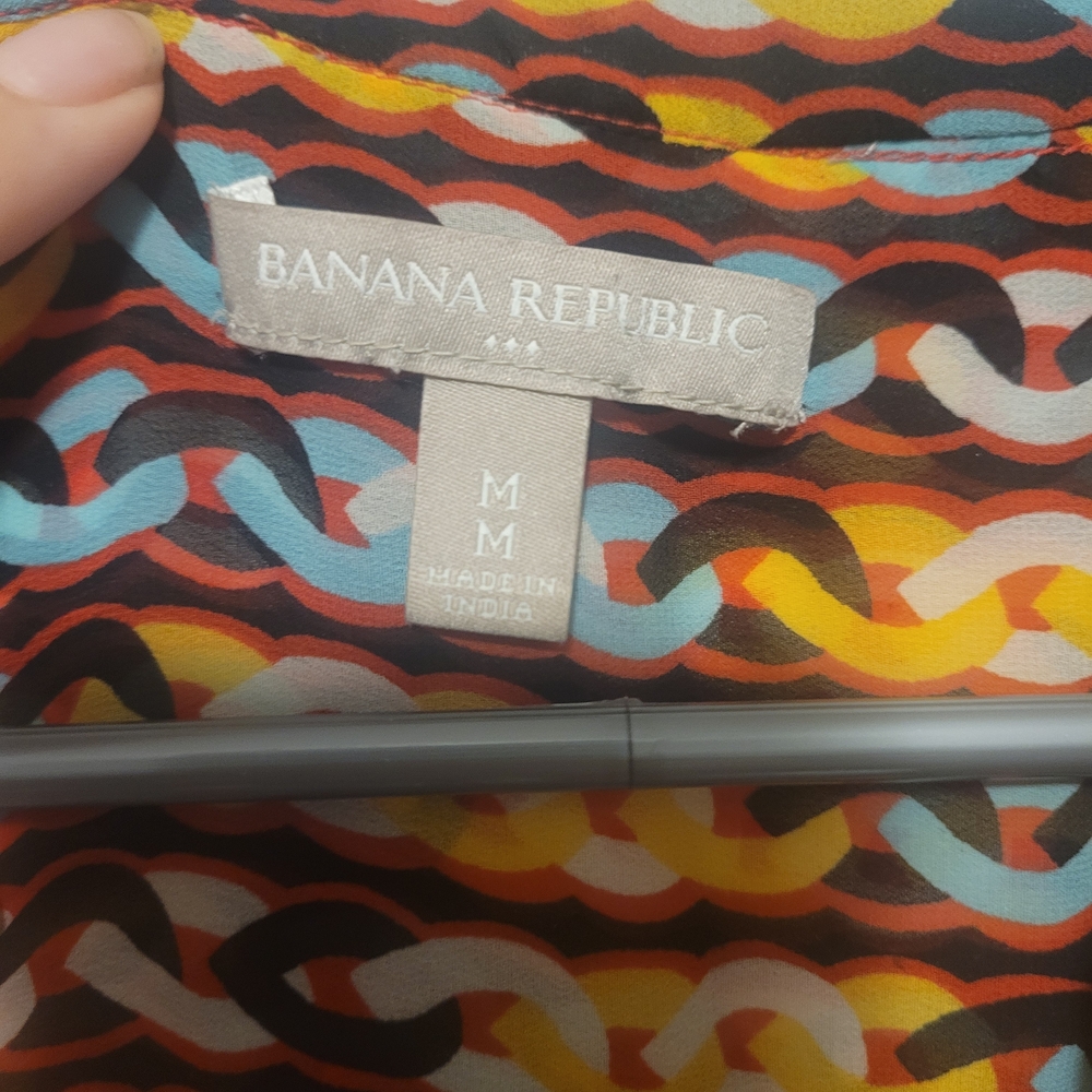Banana Republic Chain Print Sleeveless Blouse Medium Retro Geometric Office Top - Picture 2 of 3